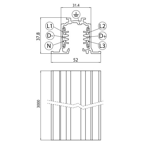 Sylvania ONETRACK REC 3M B CARTON TUBE 9000-3/B-R sínrendszer (süllyeszthető), fekete (RAL 9005)